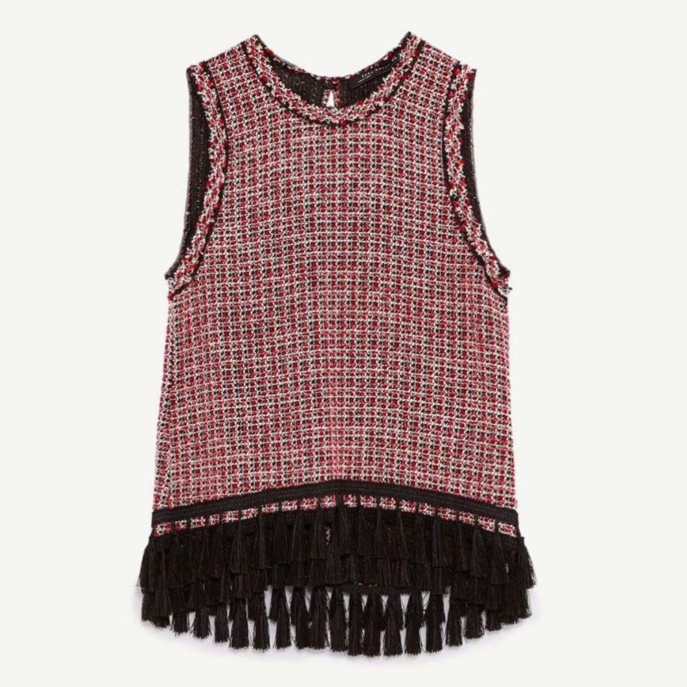 Zara Fringed Tweed Tank Top w/ Tassels